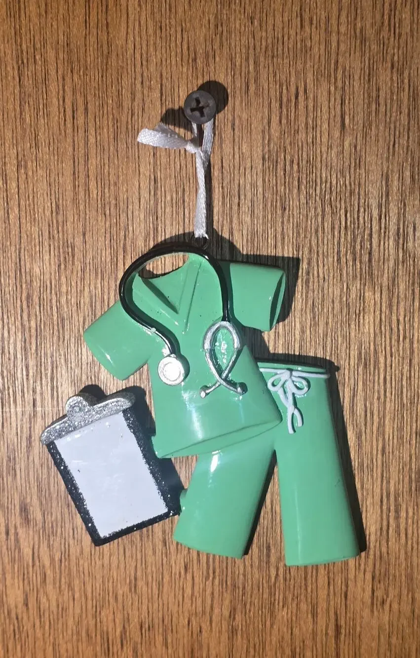 Nurse Scrubs Christmas Ornament Green Uniform Stethoscope Clipboard Medical